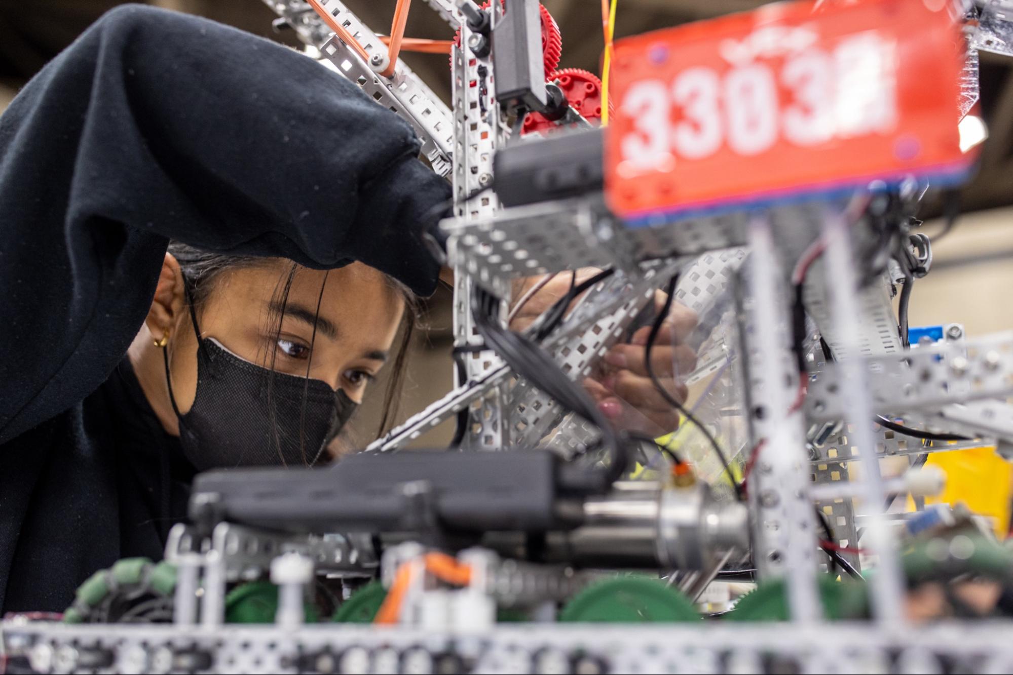 Student working on robot